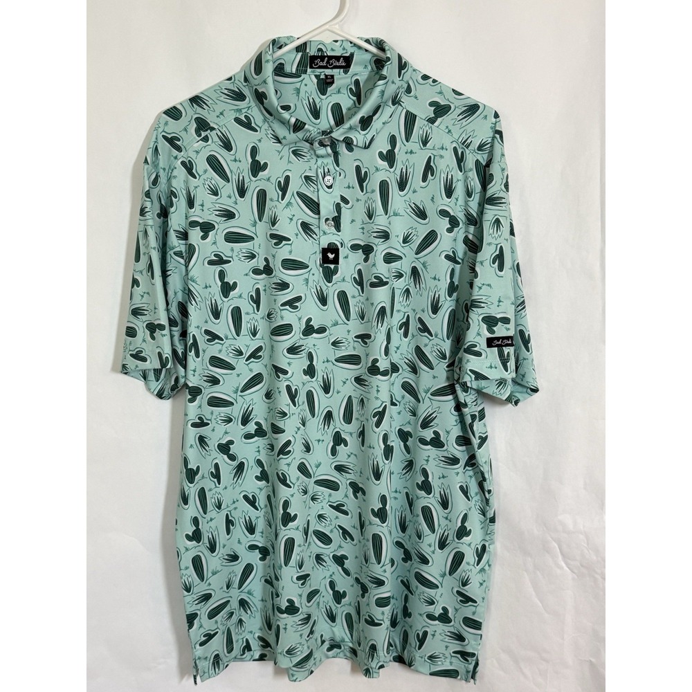 Bad Birdie Polo Shirt Mens XL Green Cactus Golf Performance Stretch Top